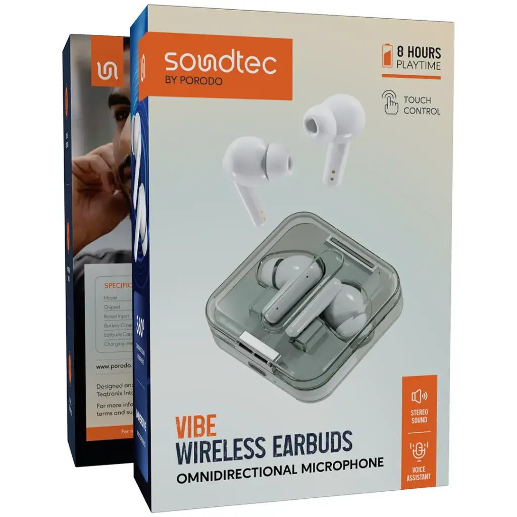 PORODO SOUNDTECH VIBE WIRELESS EARBUDS WHITE PDSTS168WH - Image 3