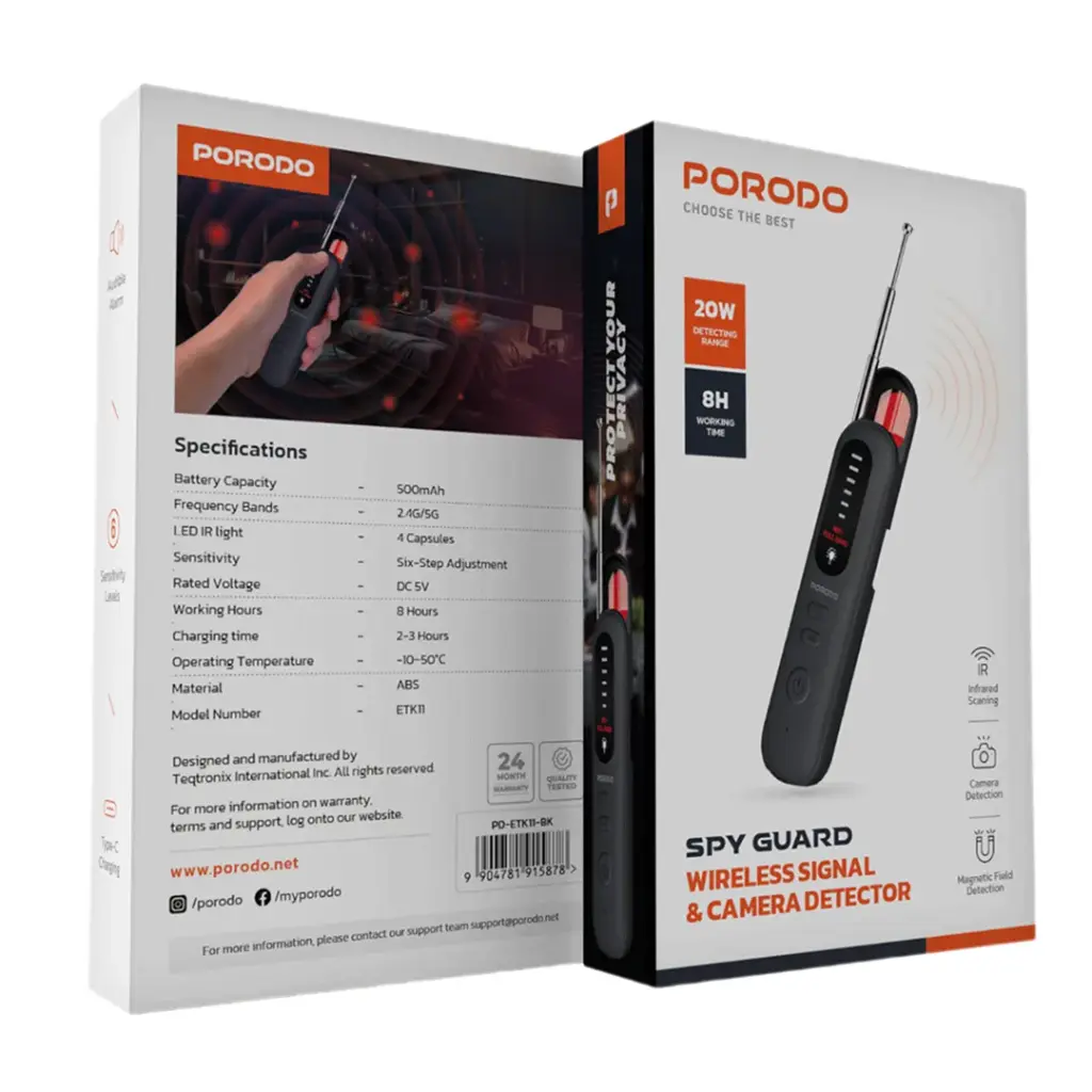 PORODO SPY GUARD WIRELESS SIGNAL AND CAMERA DETECTOR BLACK PD-ETK11-BK - Image 5
