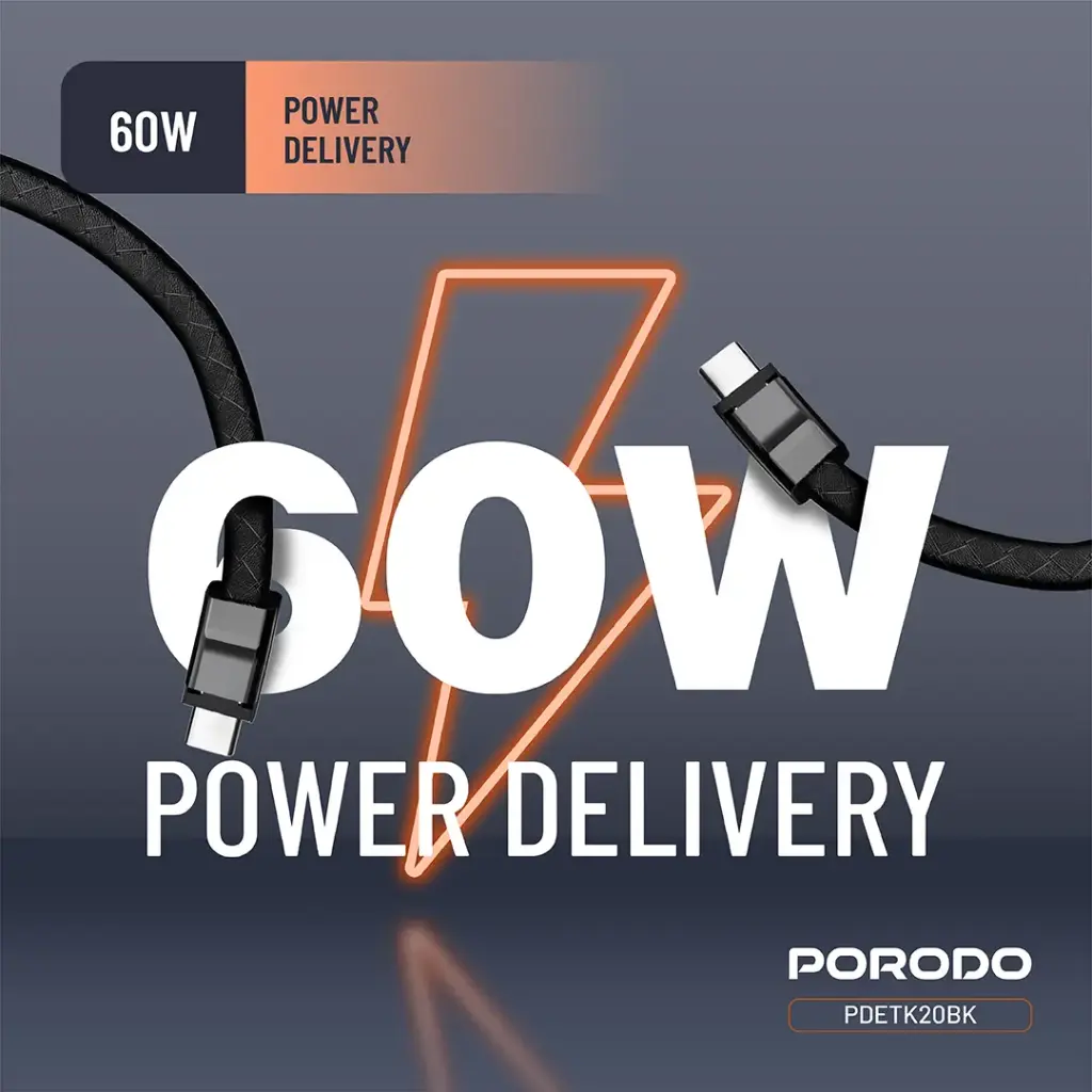 PORODO PD60W USB C TO USB C WRISTBAND MAGNETIC STEEL CLASP CABLE BLACK PDETK20BK - Image 6