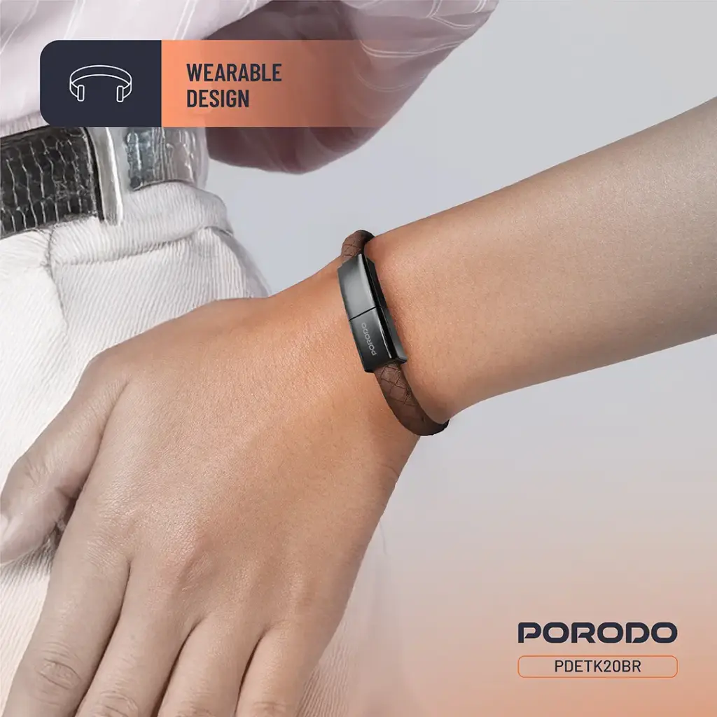 PORODO PD60W USB C TO USB C WRISTBAND MAGNETIC STEEL CLASP CABLE BROWN PDETK20BR - Image 8