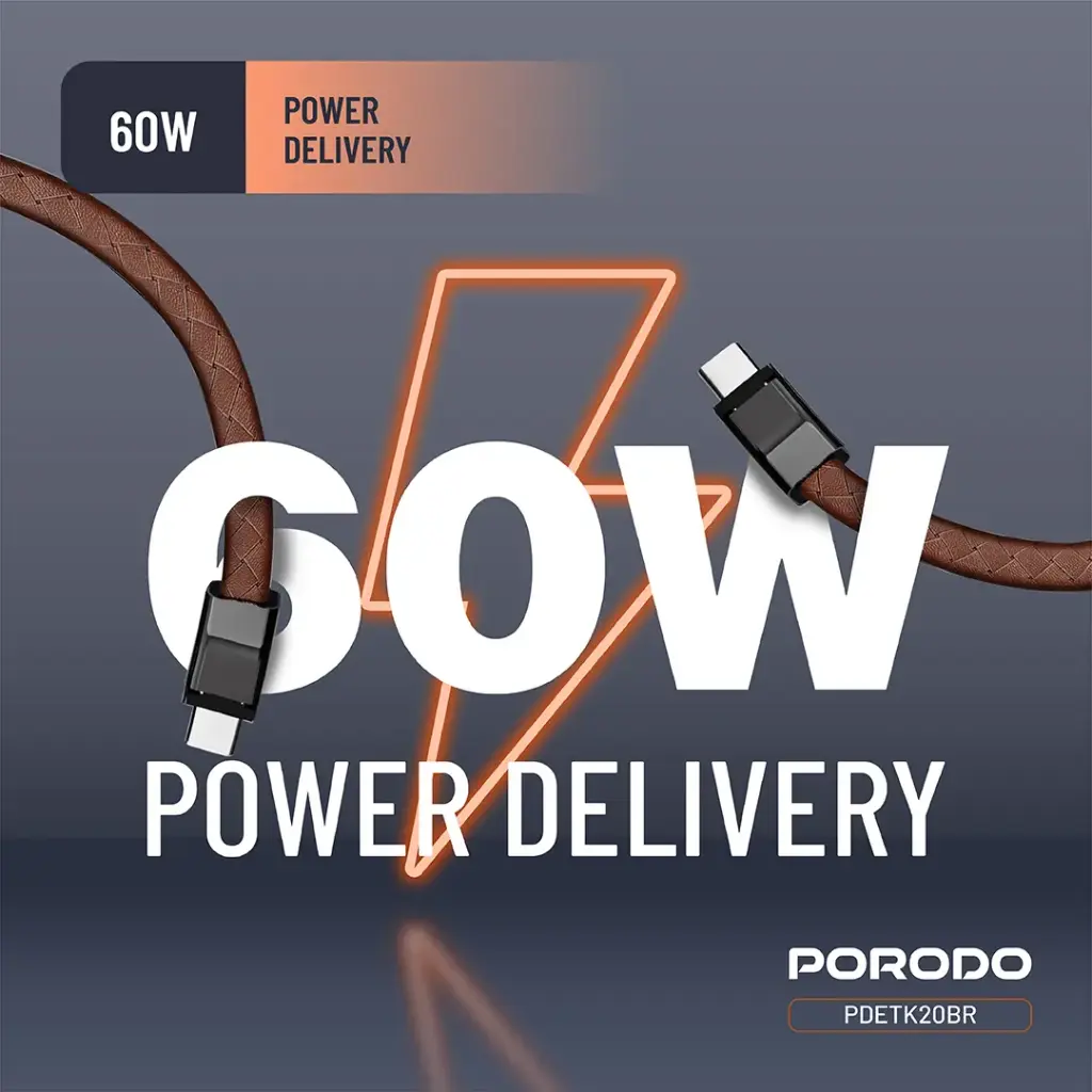 PORODO PD60W USB C TO USB C WRISTBAND MAGNETIC STEEL CLASP CABLE BROWN PDETK20BR - Image 6