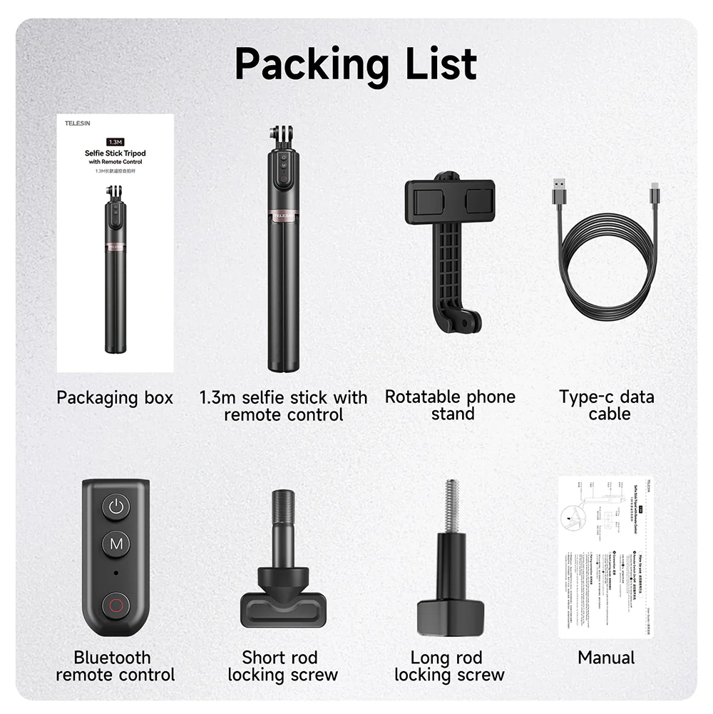 TELESIN 1.3M SELFIE STICK TRIPOD WITH REMOTE CONTROL TE-RCSS-003 - Image 7