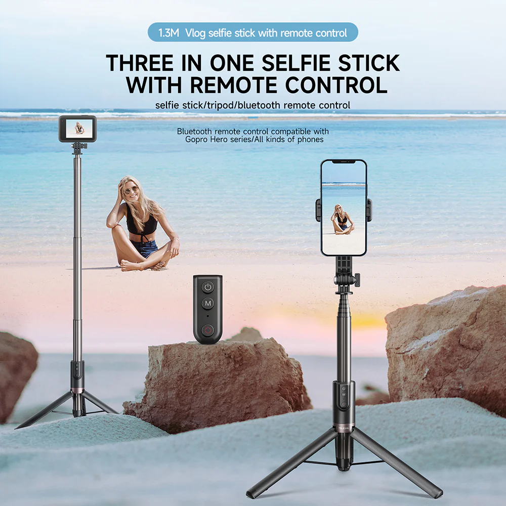 TELESIN 1.3M SELFIE STICK TRIPOD WITH REMOTE CONTROL TE-RCSS-003 - Image 8