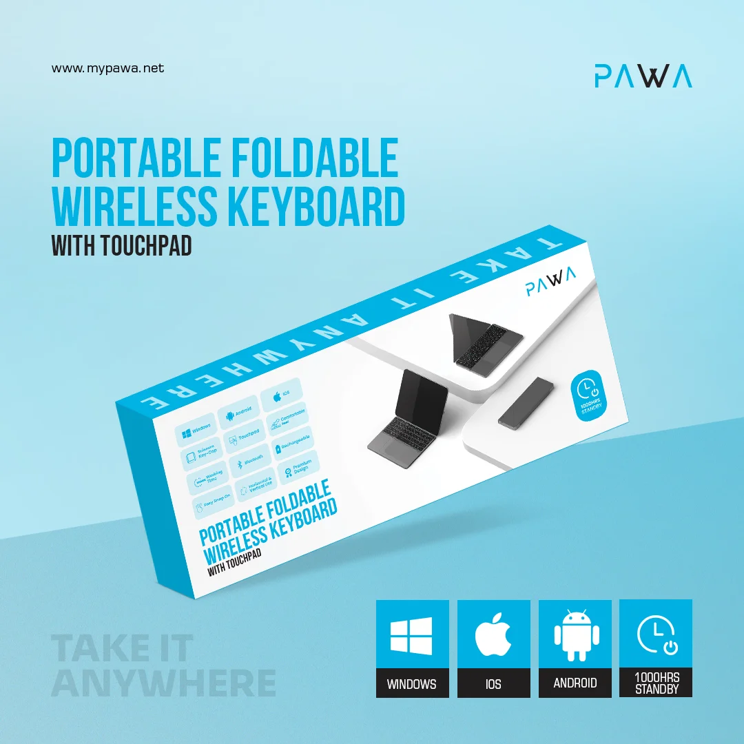 PAWA PORTABLE FOLDABLE WIRELESS KEYBOARD WITH TOUCHPAD GREY PW-PKW2T5F2-GY - Image 6