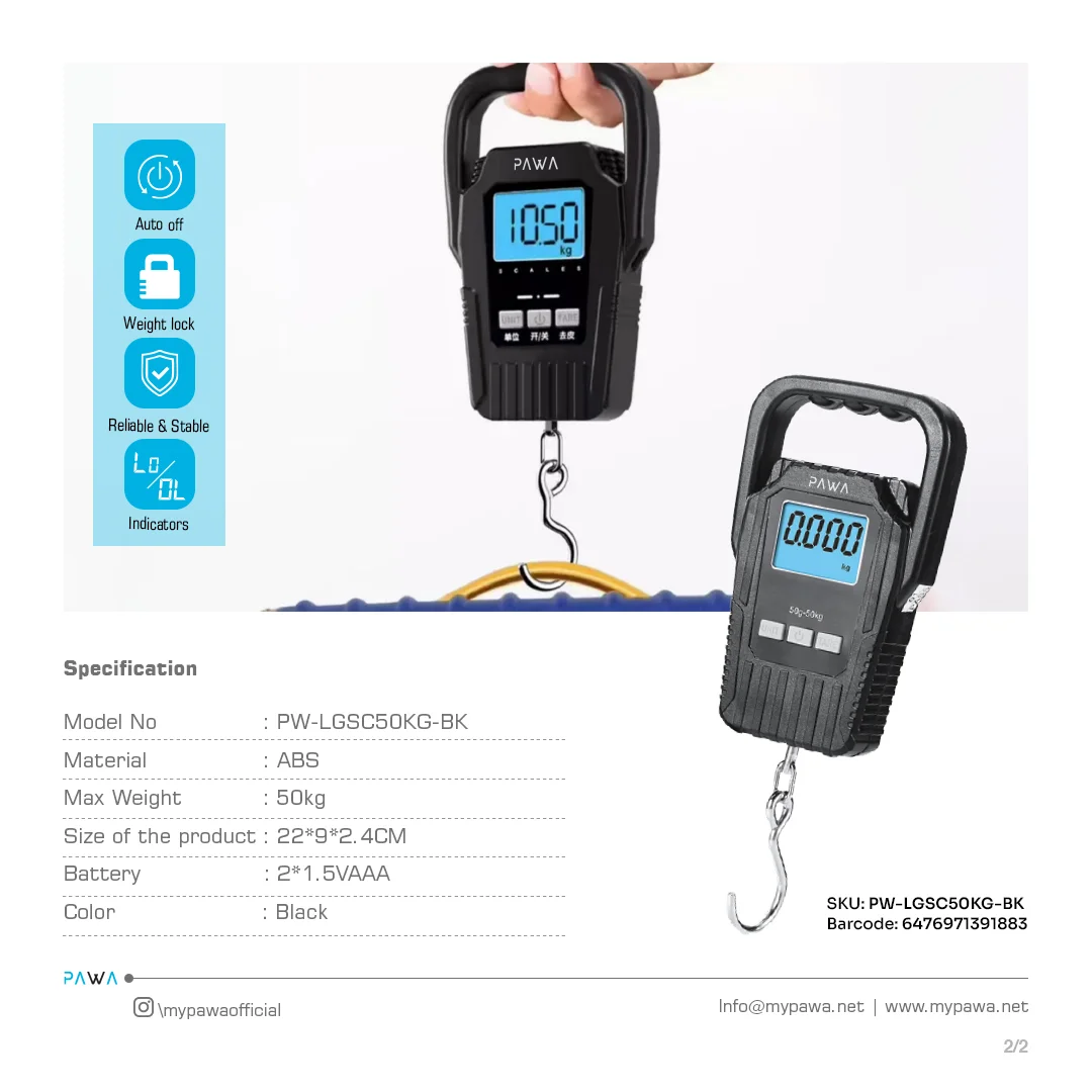 PAWA VOYAGER DIGITAL LUGGAGE SCALE BLACK PW-LGSC50KG-BK - Image 4