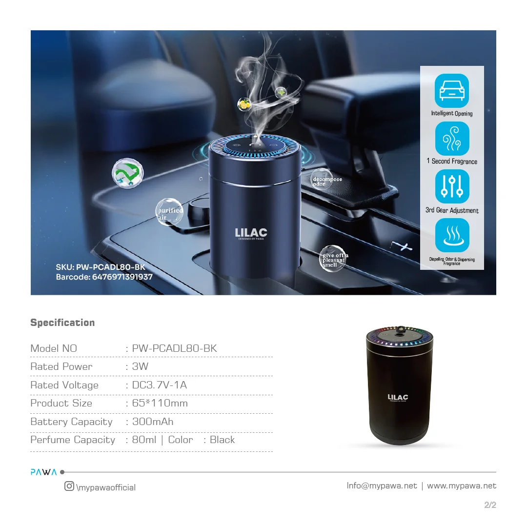 PAWA LILAC AROMA DIFFUSER WITH STARRY LIGHT BLACK PW-PCADL80-BK - Image 4