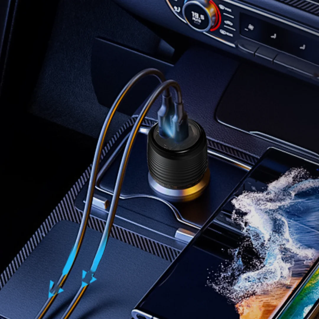 PAWA SOLID CAR CHARGER DUAL PORT PD+QC WITH BRAIDED USB C TO USB C CABLE 51W TRANSPARENT PW-CC51CA1T-TP - Image 6