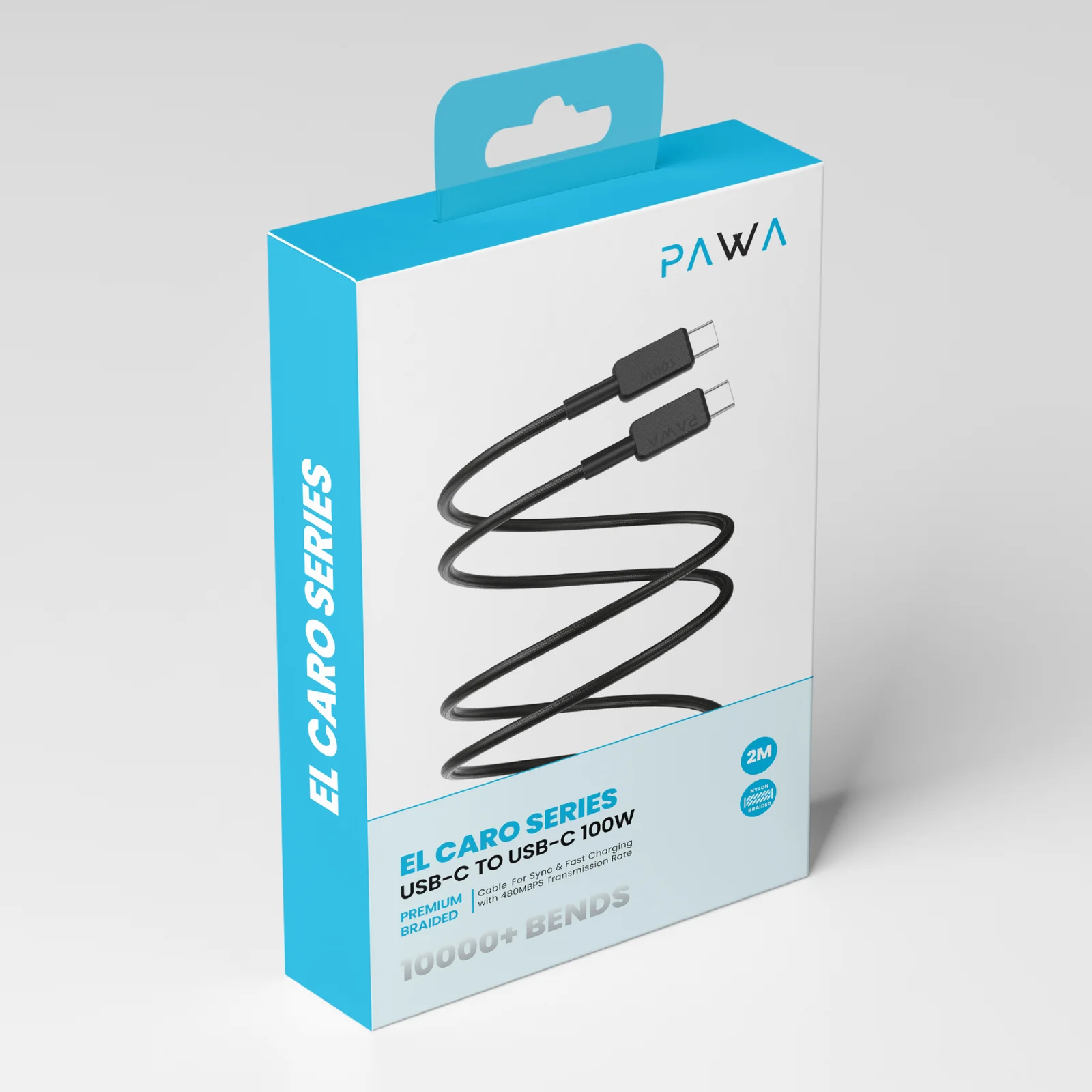 PAWA EL CARO SERIES USB C TO USB C 100W PREMIUM BRAIDED CABLE 2M BLACK PW-20B100CC-BK - Image 2
