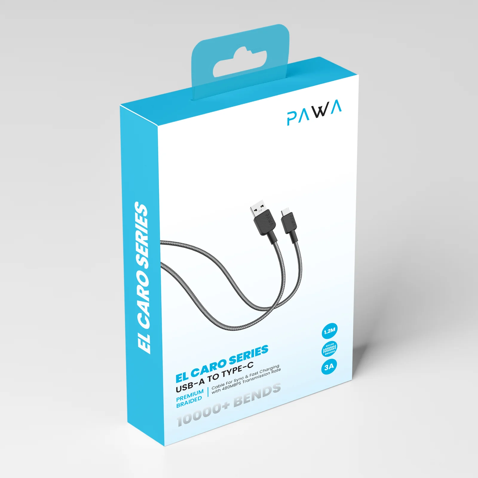 PAWA EL CARO SERIES USB A TO LIGHTNING PREMIUM BRAIDED CABLE 1.2M BLACK PW-120BD3AL-BK - Image 5