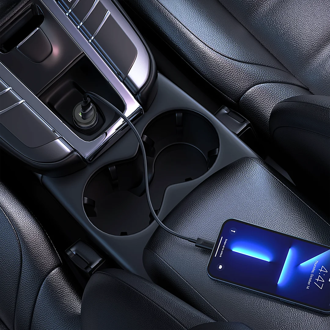 PAWA SOLID CAR CHARGER DUAL PORT PD+QC WITH BRAIDED USB C TO USB C CABLE 51W BLACK PW-CC51CA5T-BK - Image 2