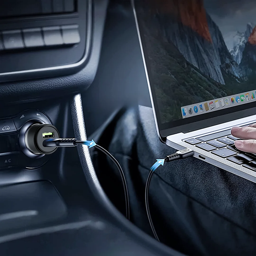 PAWA SOLID CAR CHARGER DUAL PORT PD+QC WITH BRAIDED USB C TO LIGHTNING CABLE 51W BLACK PW-CC51CA5L-BK - Image 2