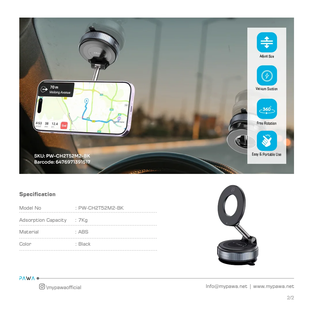 PAWA VACUUM SUCTION 360 ROTATION PHONE HOLDER PW-CH2T52M2 - Image 4