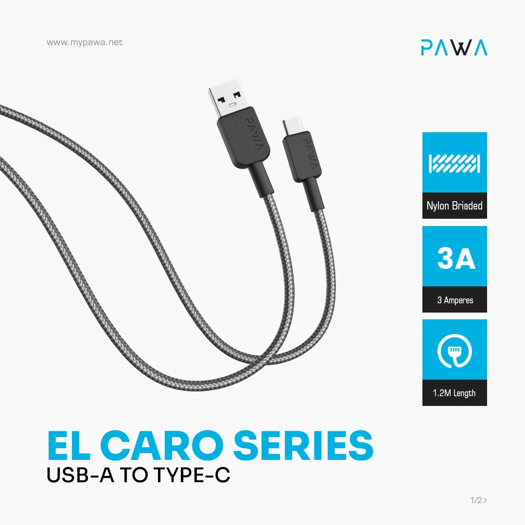 PAWA EL CARO SERIES USB A TO LIGHTNING PREMIUM BRAIDED CABLE 1.2M BLACK PW-120BD3AL-BK - Image 3