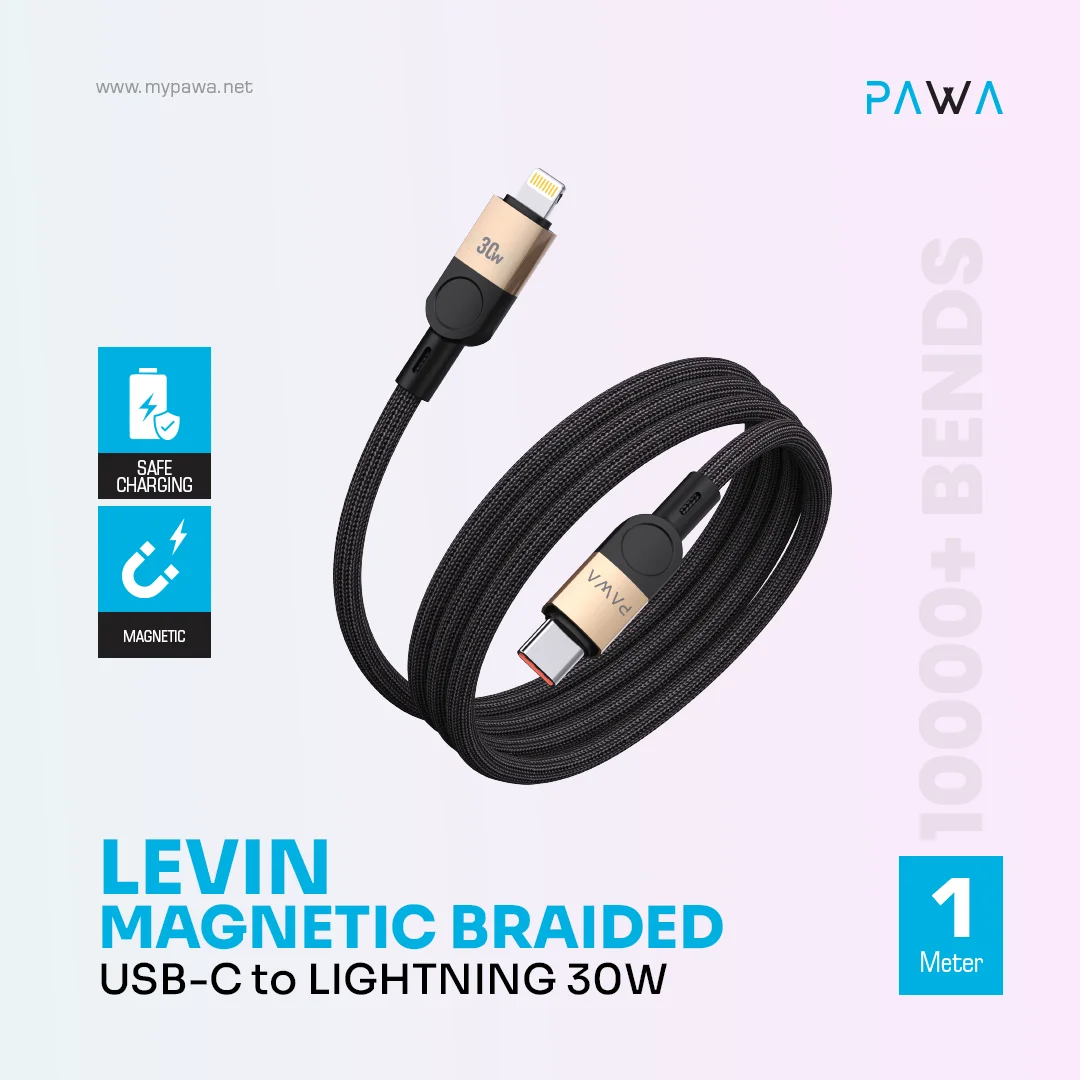PAWA LEVIN MAGNETIC BRAIDED USB C TO LIGHTNING 30W CABLE 1M DESERT BLACK PW-12BDM252-DTBK - Image 3