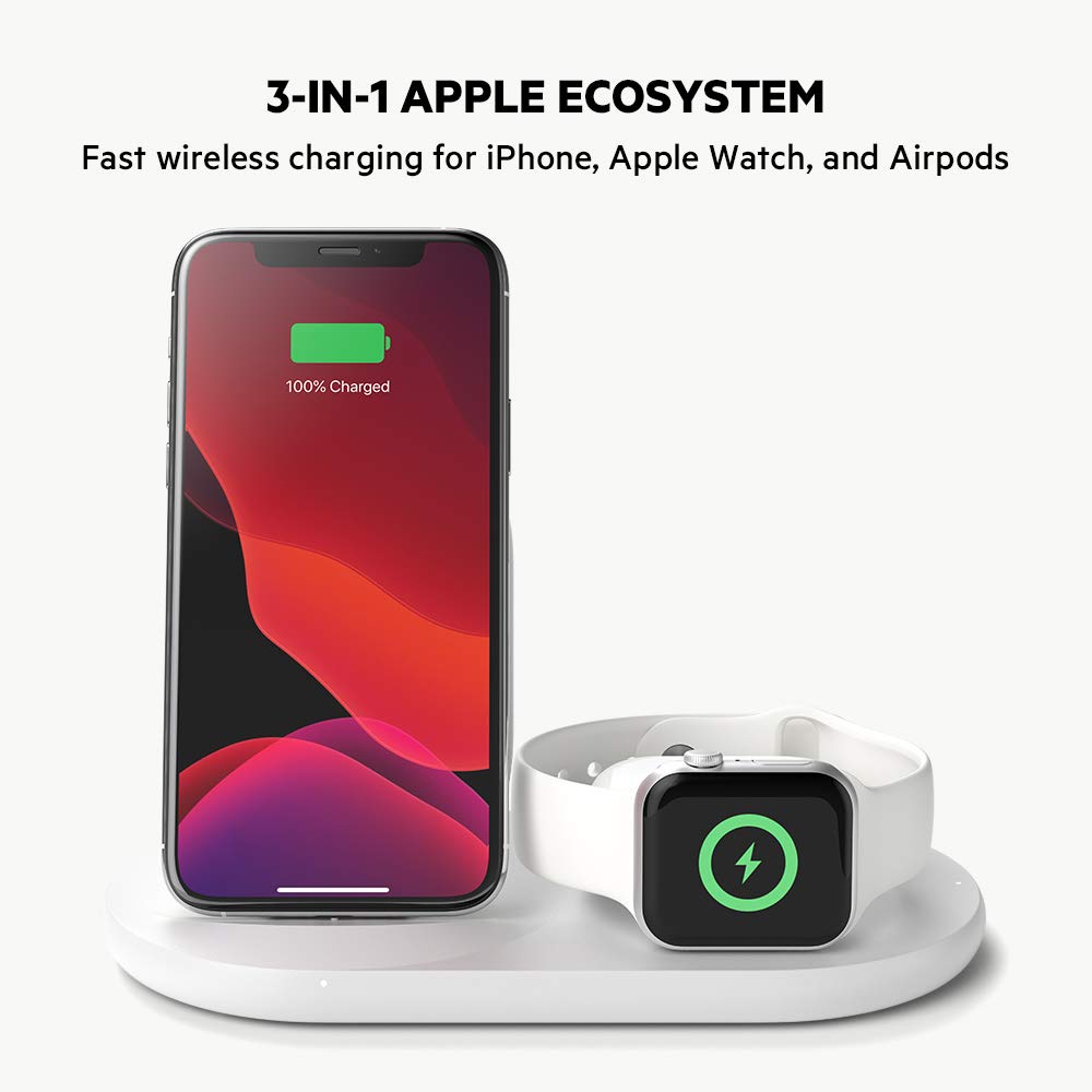BELKIN 3 IN 1 WIRELESS CHARGER 7.5W IPHONE/WATCH/AIRPODS WIZ001MYWH - Image 2