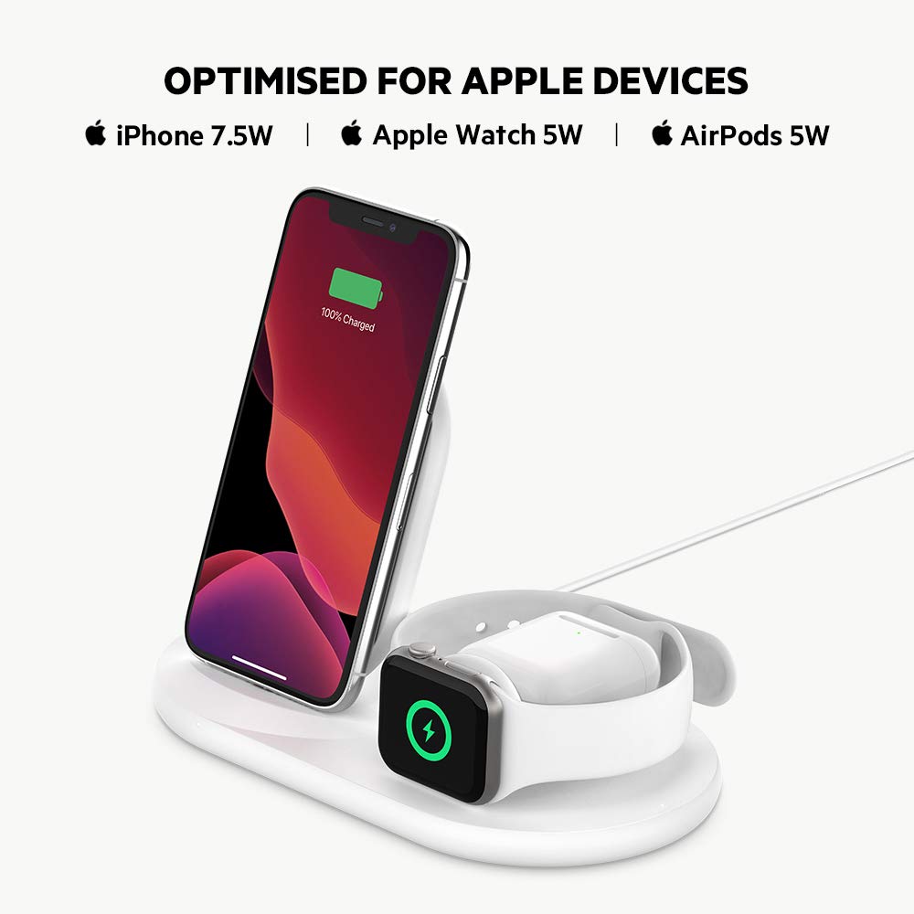 BELKIN 3 IN 1 WIRELESS CHARGER 7.5W IPHONE/WATCH/AIRPODS WIZ001MYWH - Image 3