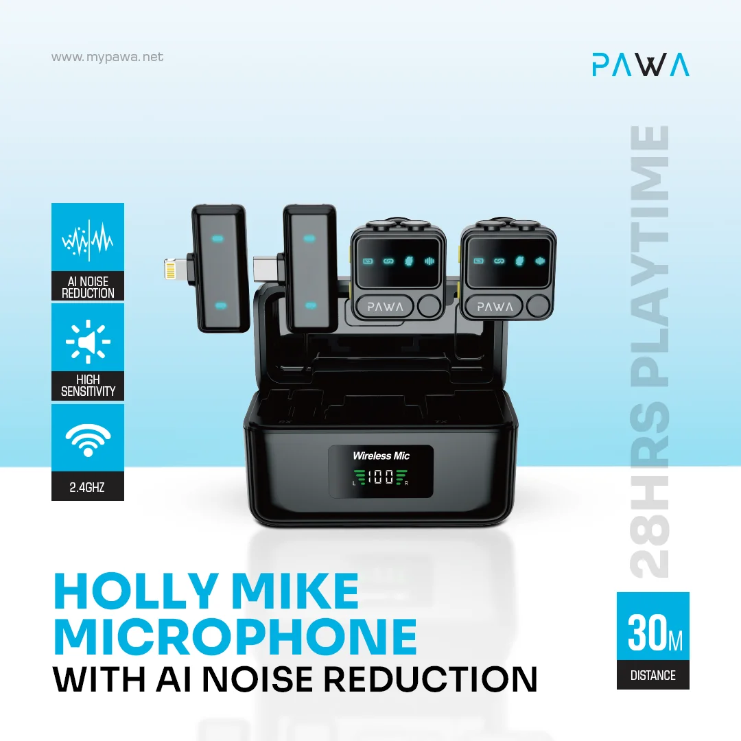 PAWA HOLLY MIKE MICROPHONE WITH AI NOICE REDUCTION BLACK PW-LDMCCCL6-BK - Image 3