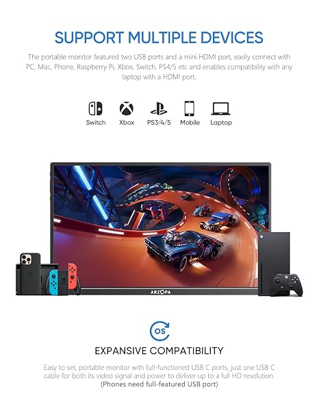 ARZOPA 14 INCH ULTRA SLIM FHD 1080P PORTABLE MONITOR BLACK A1S - Image 2