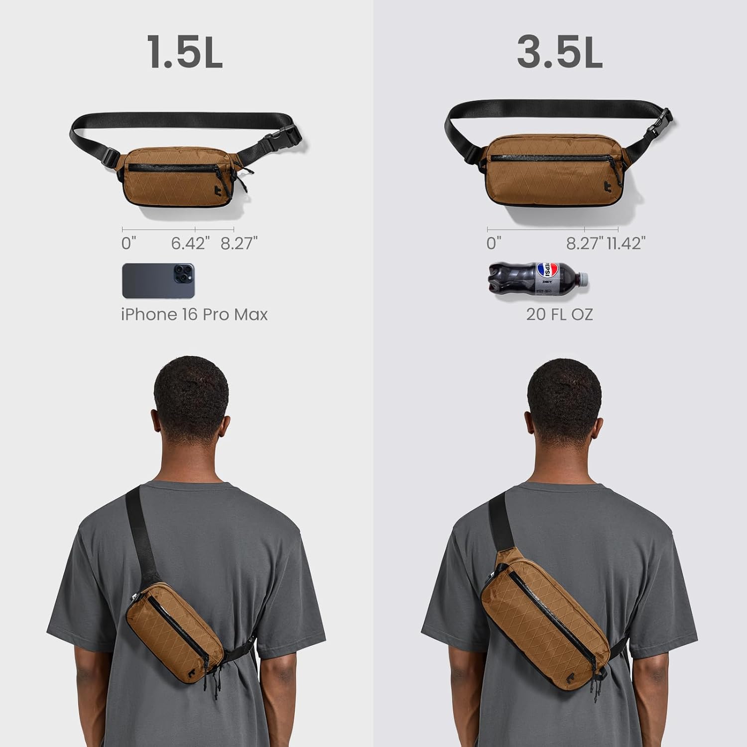 TOMTOC AVIATOR CHEST BAG 1.5L KHAKI T35S1K1 - Image 3