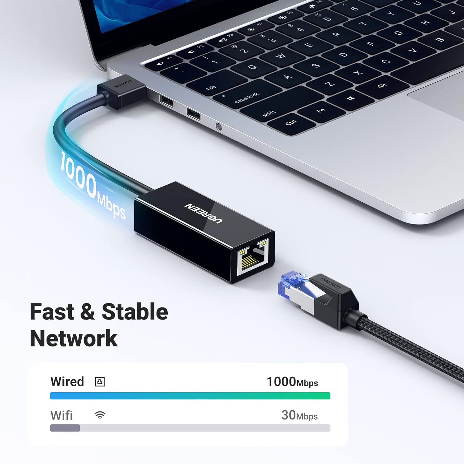 UGREEN USB 3.0 GIGABIT ETHERNET ADAPTER BLACK 20256 - Image 2