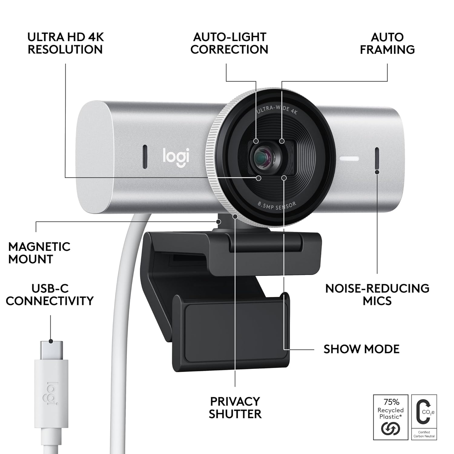 LOGITECH MX BRIO 4K ULTRA HD WEBCAM PALE GRAY 960-001554 - Image 6