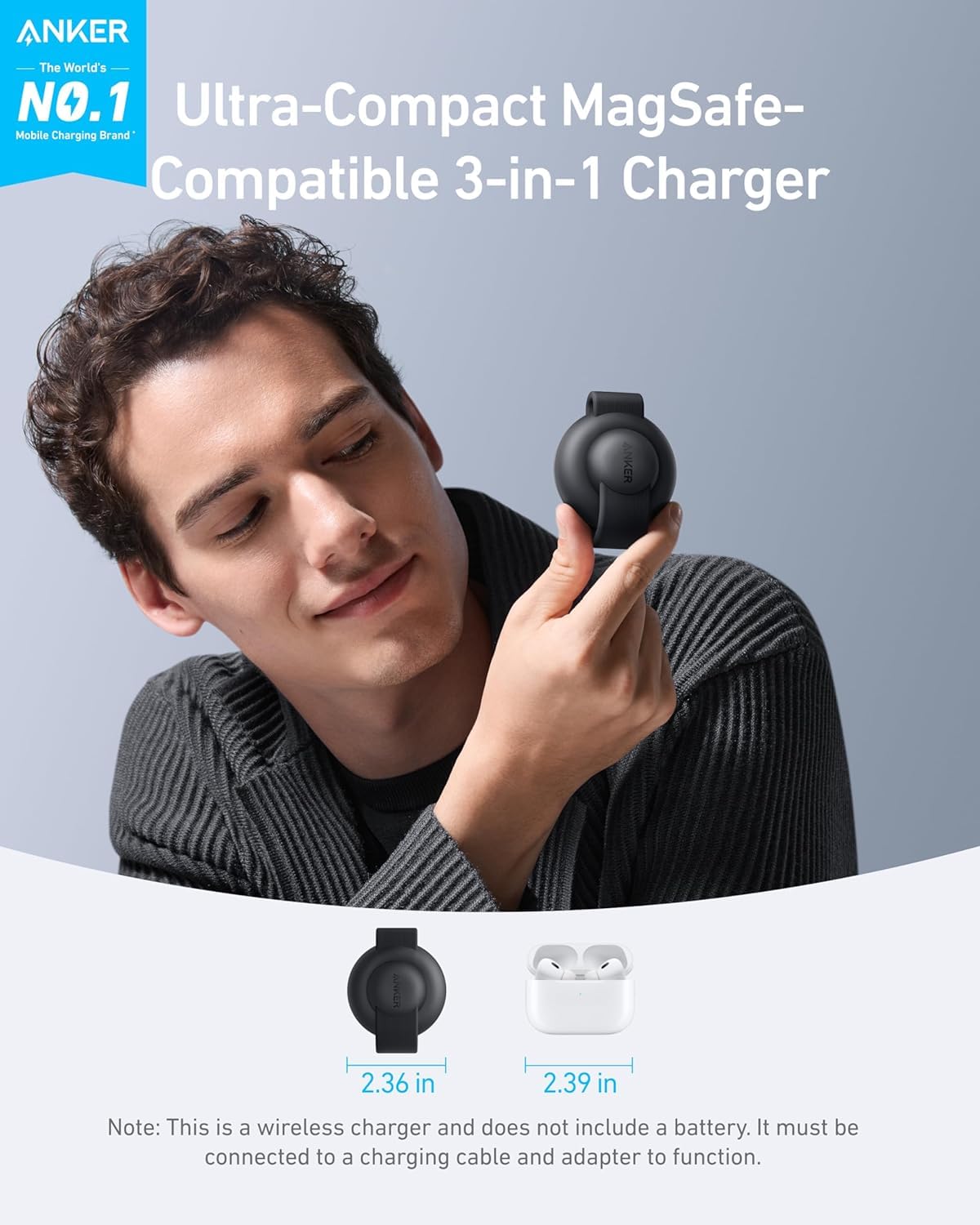 ANKER MAGGO WIRELESS ULTRA COMPACT 3 IN 1 QI2 CHARGER BLACK B25M8H11 - Image 5
