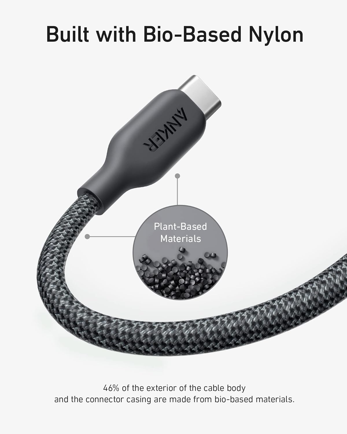 ANKER 544 USB C TO USB C 240W BIO BRAIDED CABLE 6FT BLACK A80F6H11 - Image 3