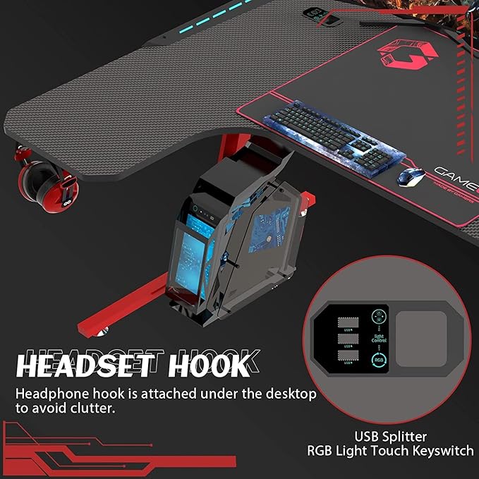 GAMEON PHANTOM XL-L SERIES L-SHAPED RGB FLOWING LIGHT GAMING DESK GO-PHANTOMXL-L - Image 4