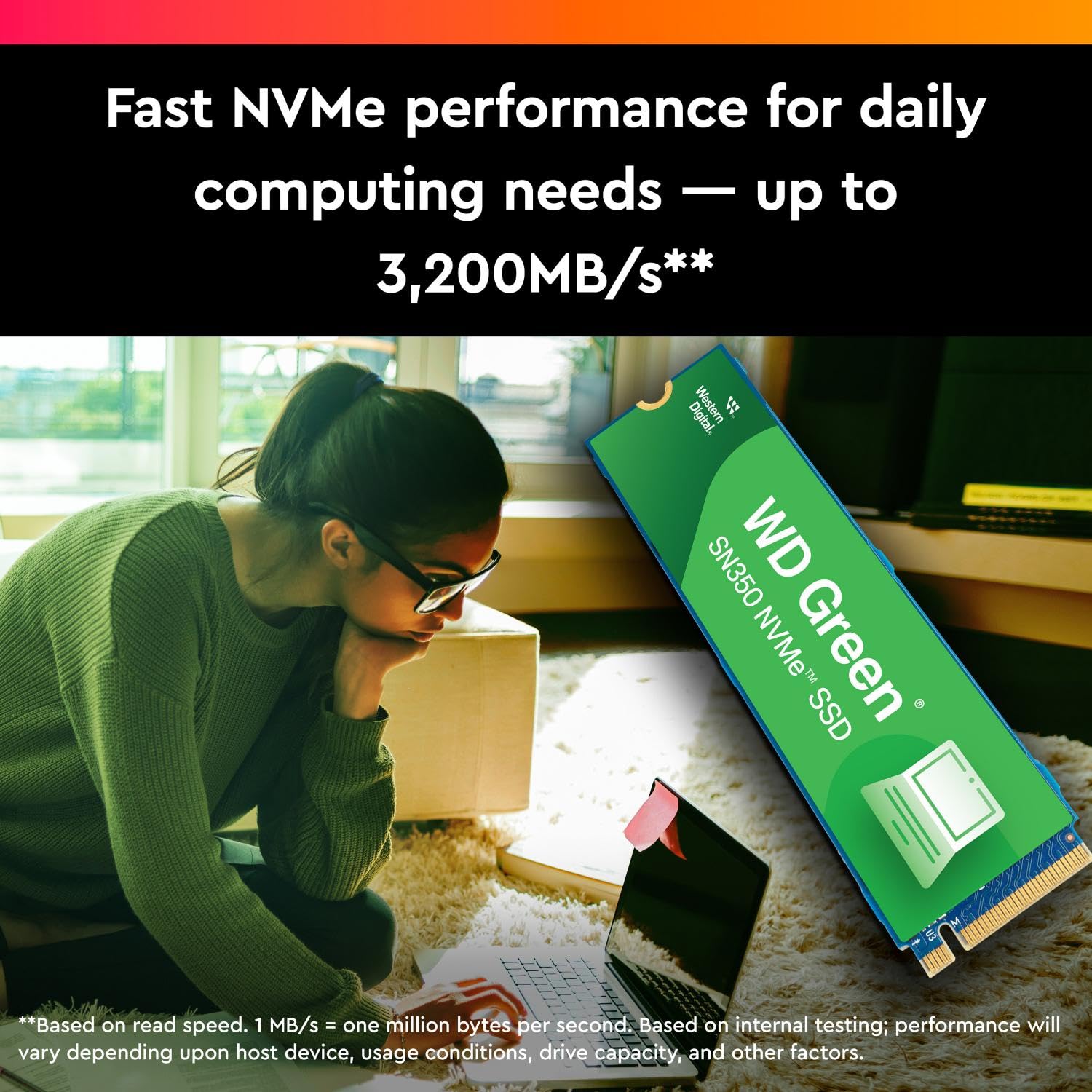WD INTERNAL SSD 500GB SN350 M.2 NVME 2280 PCIE GEN 4 GREEN WDS500G2G0C-00CDH0 - Image 5