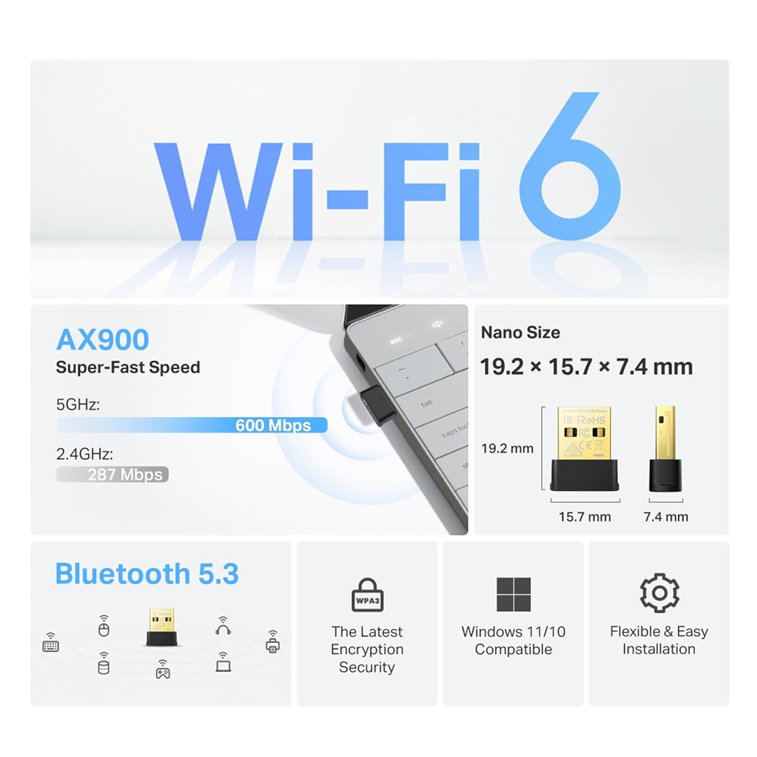 TP LINK AX9000 NANO WIFI 6 BLUETOOTH 5.3 USB ADAPTER ARCHER TX10UB NANO - Image 8
