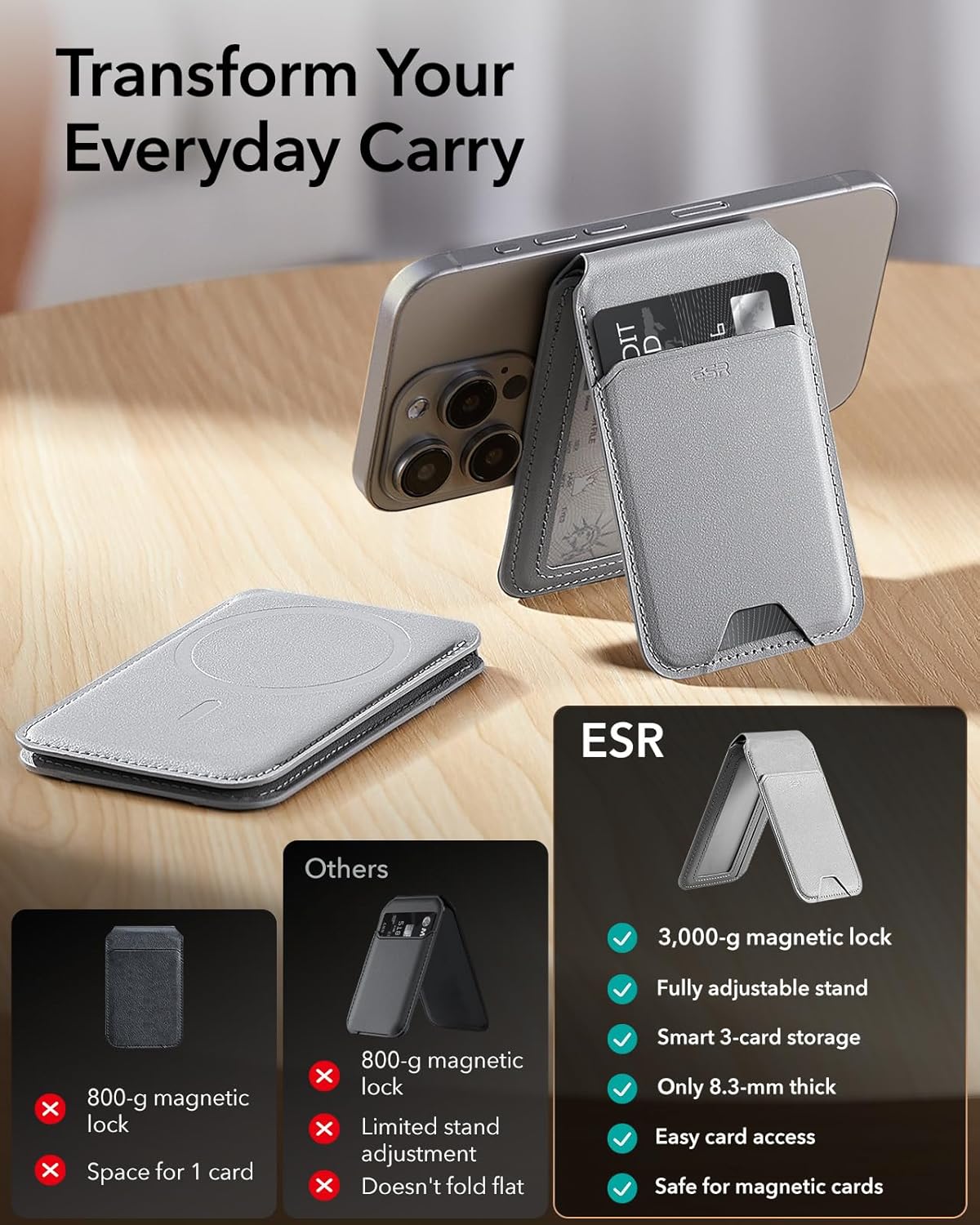 ESR HALOLOCK MAGNETIC VEGAN LEATHER WALLET STAND - Image 3