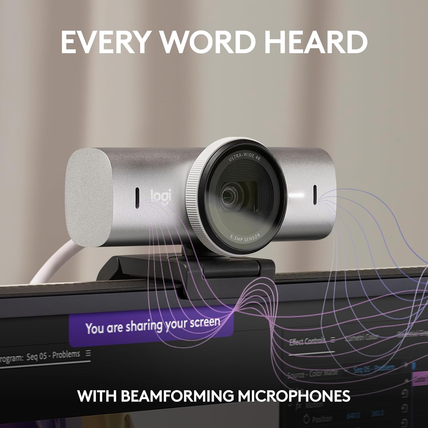 LOGITECH MX BRIO 4K ULTRA HD WEBCAM PALE GRAY 960-001554 - Image 4