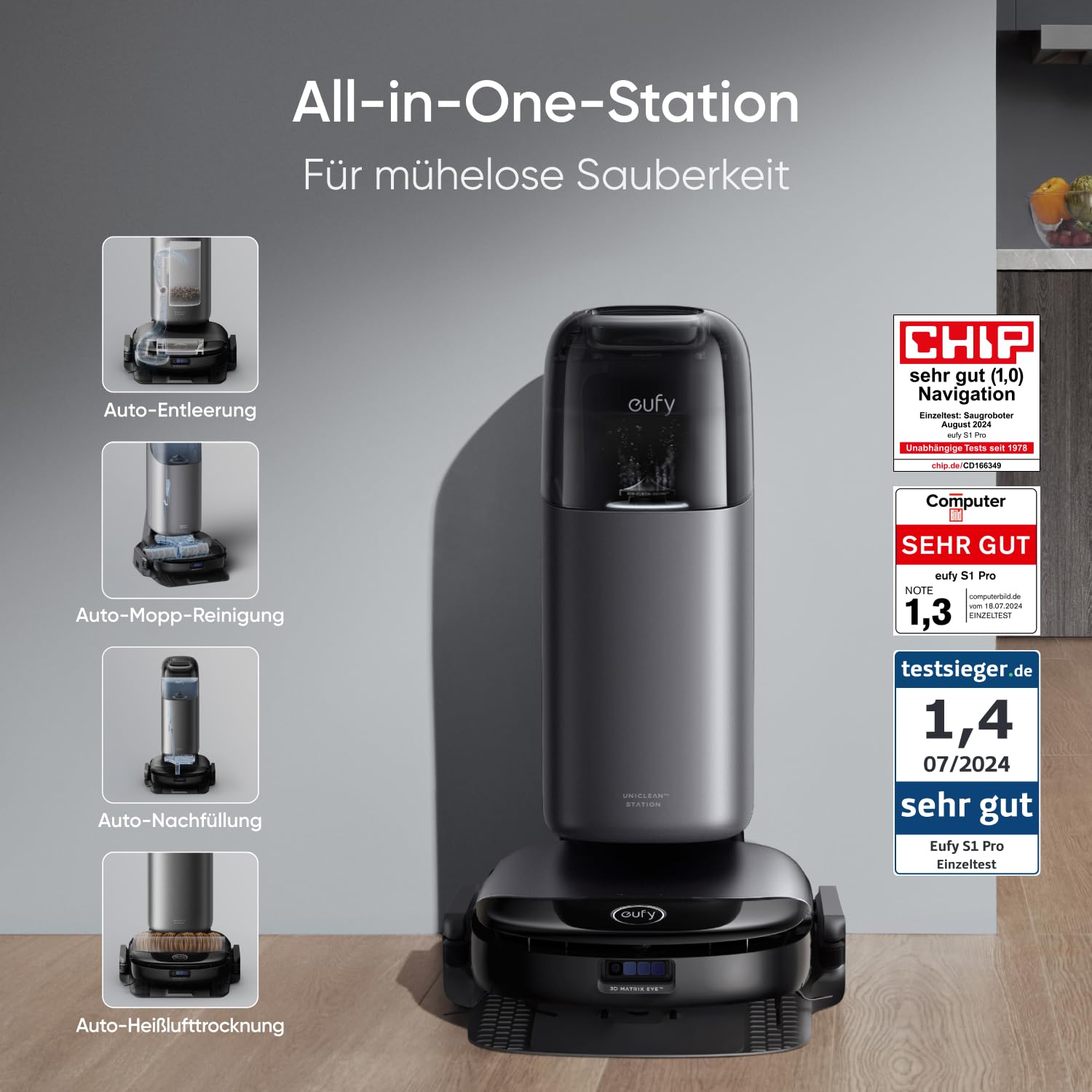 EUFY S1 GROUNDBREAKING FLOOR WASHING ROBOT VACUUM WITH ALL IN ONE STATION T2071G11 - Image 3