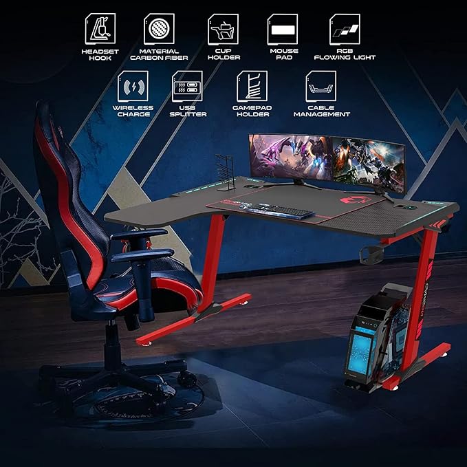 GAMEON PHANTOM XL-L SERIES L-SHAPED RGB FLOWING LIGHT GAMING DESK GO-PHANTOMXL-L - Image 5
