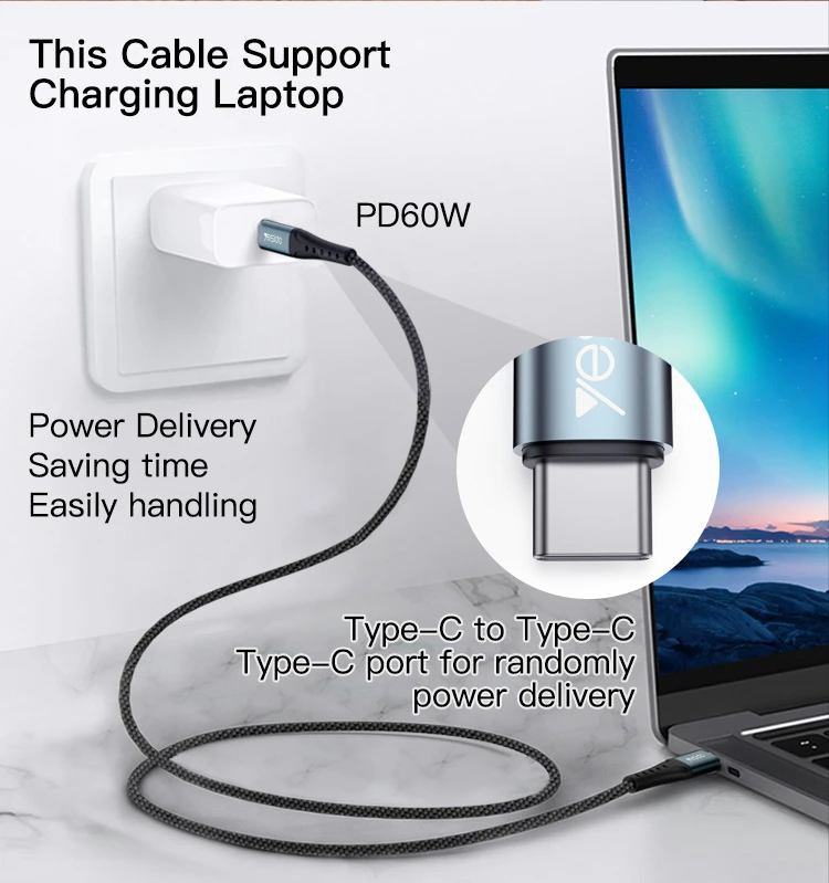 YESIDO USB-C TO USB-C CABLE 1.2M BLACK CA66 - Image 2