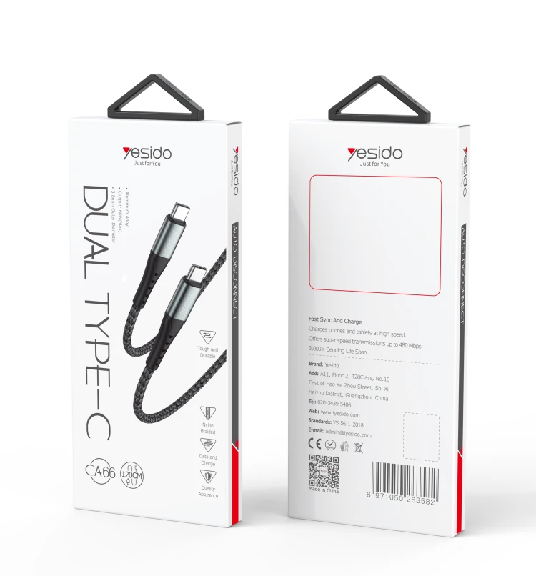 YESIDO USB-C TO USB-C CABLE 1.2M BLACK CA66 - Image 8