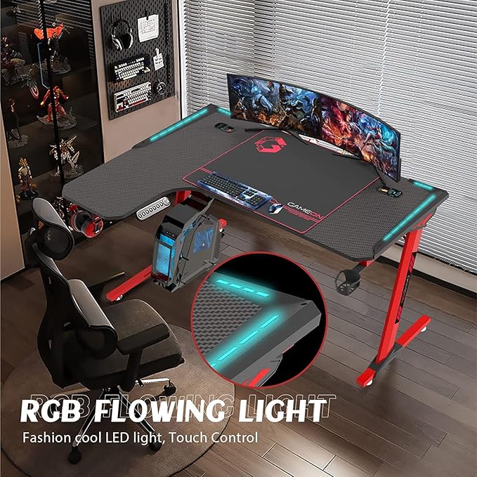 GAMEON PHANTOM XL-L SERIES L-SHAPED RGB FLOWING LIGHT GAMING DESK GO-PHANTOMXL-L - Image 3