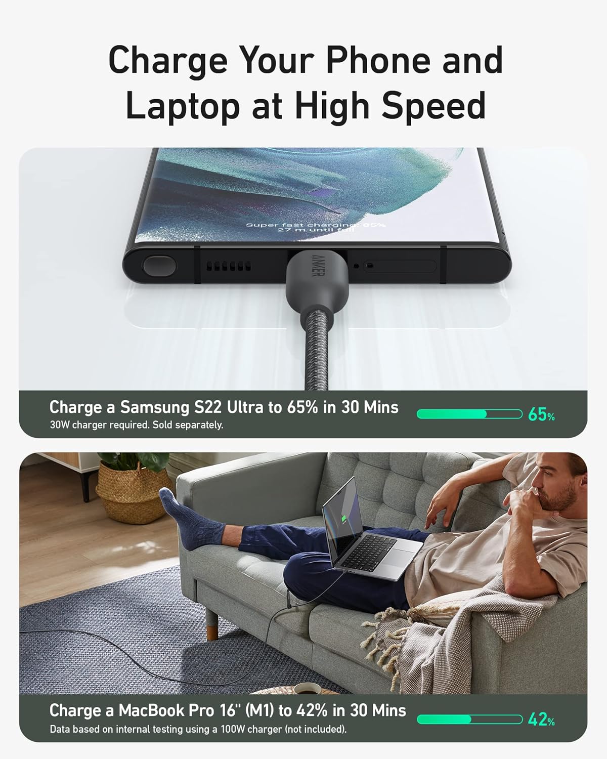 ANKER 544 USB C TO USB C 240W BIO BRAIDED CABLE 6FT BLACK A80F6H11 - Image 7
