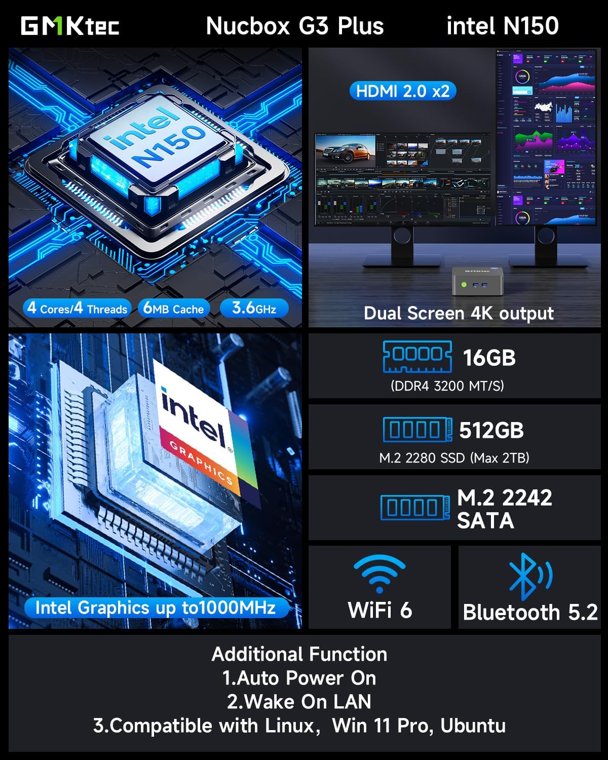GMKTEC MINI PC INTEL N150 16GB RAM 512GB SSD WIN 11 PRO NUCBOX-G3 PLUS - Image 6