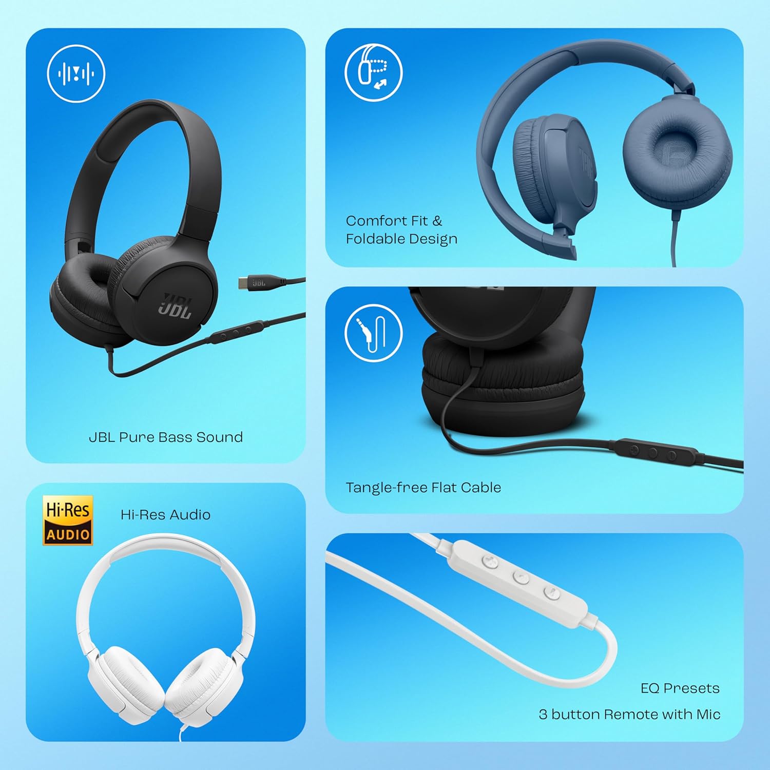 JBL TUNE 520C USBC WIRED HEADSET WHITE - Image 2