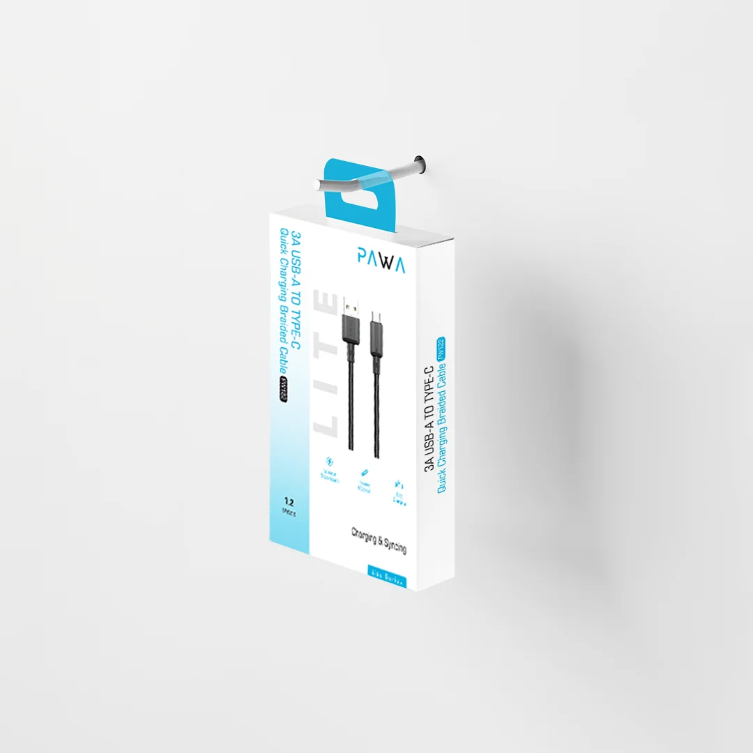 PAWA 3A USB A TO TYPE C QUICK CHARGING BRAIDED CABLE 1.2M PW122 BLACK PW-BTLT12AT-BK - Image 5