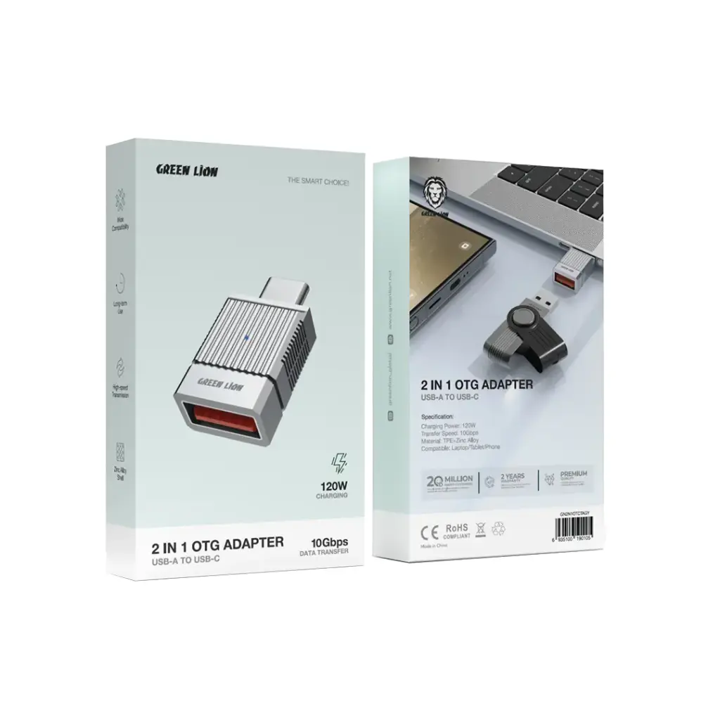 GREEN LION 2 IN 1 OTG ADAPTER USB A TO USB C GRAY GN2N1OTCTAGY - Image 2