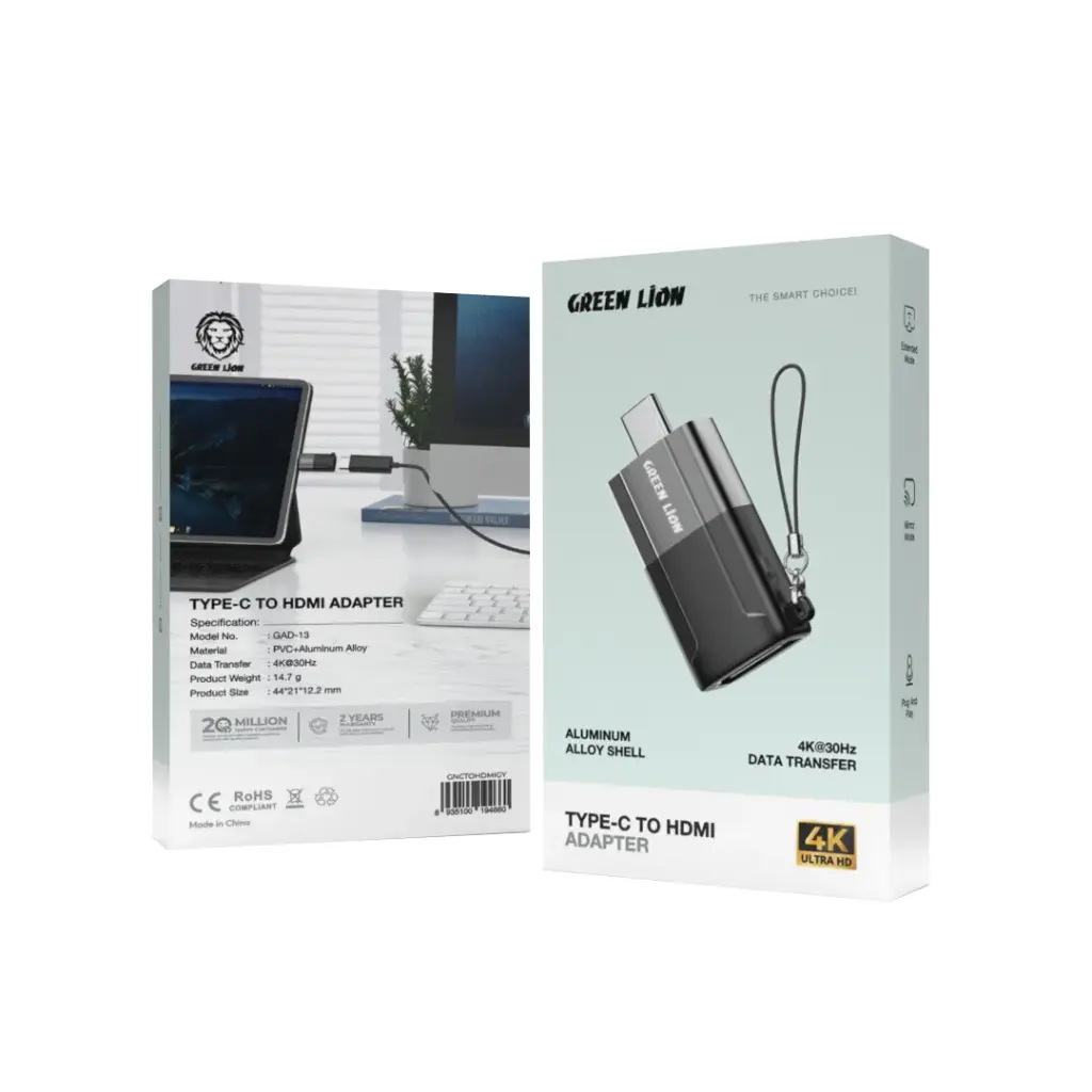 GREEN LION ALUMINUM ALLOY SHELL TYPE C TO HDMI ADAPTER BLACK GNCTOHDMIGY - Image 3