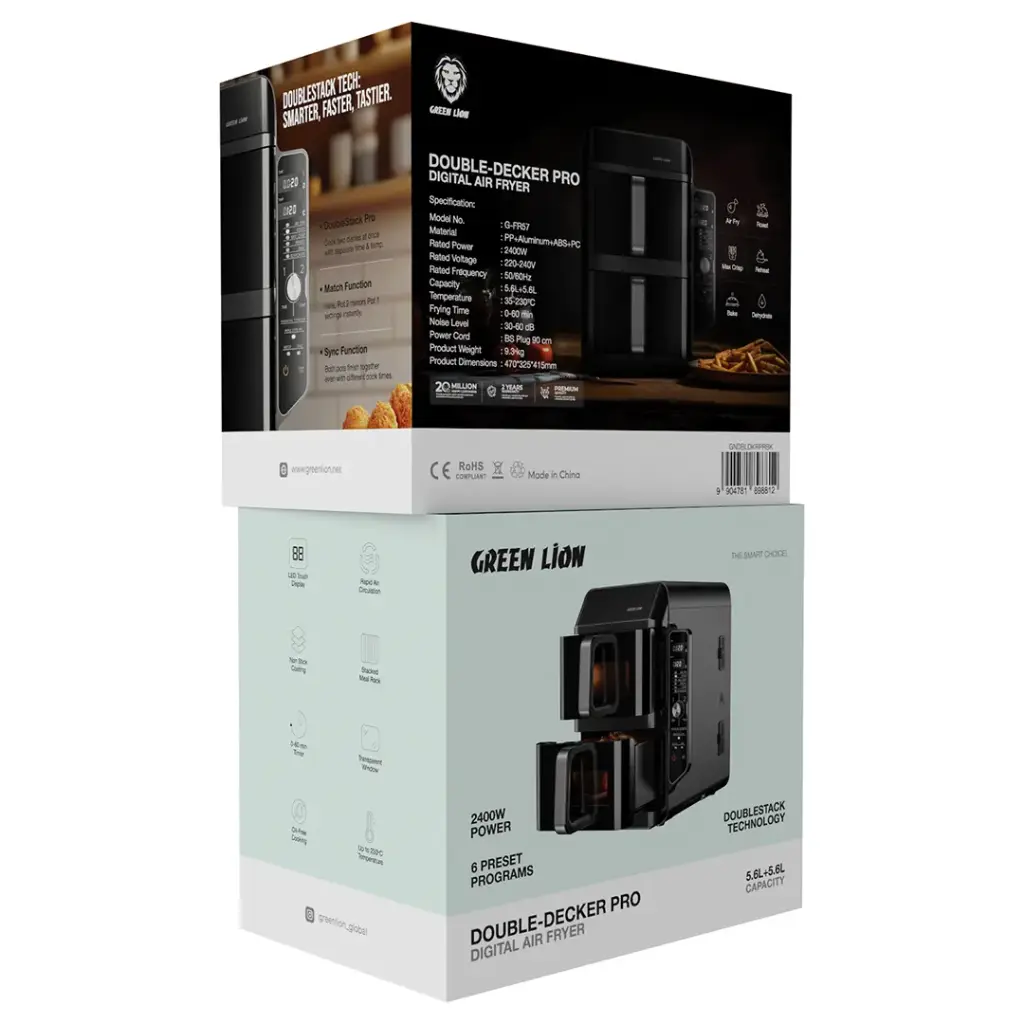 GREEN LION DOUBLE DECKER PRO DIGITAL AIR FRYER BLACK GNDBLDKRPRBK - Image 6