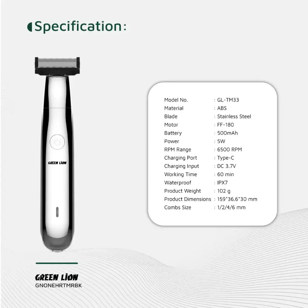 GREEN LION ONE BLADE PRO HAIR TRIMMER BLACK GNONEHRTMRBK - Image 2