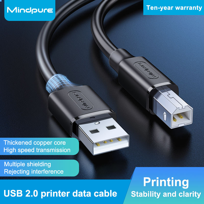 MINDPURE USB CABLE 2.0 AM/BM GOLD PLATED HEADER 2M BLACK LX10121 - Image 4