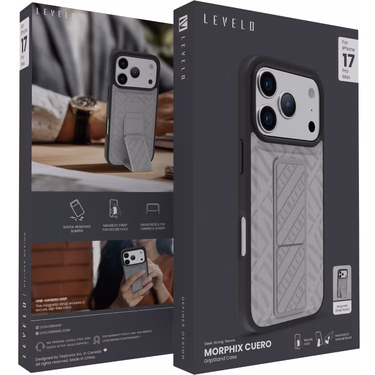 LEVELO MORPHIX CUERO IPHONE 17 PRO MAX GRIPSTAND CASE CLOUD GREY LVLMRPCGIP17PMCGY - Image 11