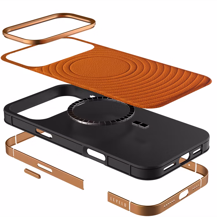 LEVELO SPIRALE IPHONE 17 PRO PU LEATHER HYBRID CASE SUNRISE ORANGE LVLSPR17PSORG - Image 2