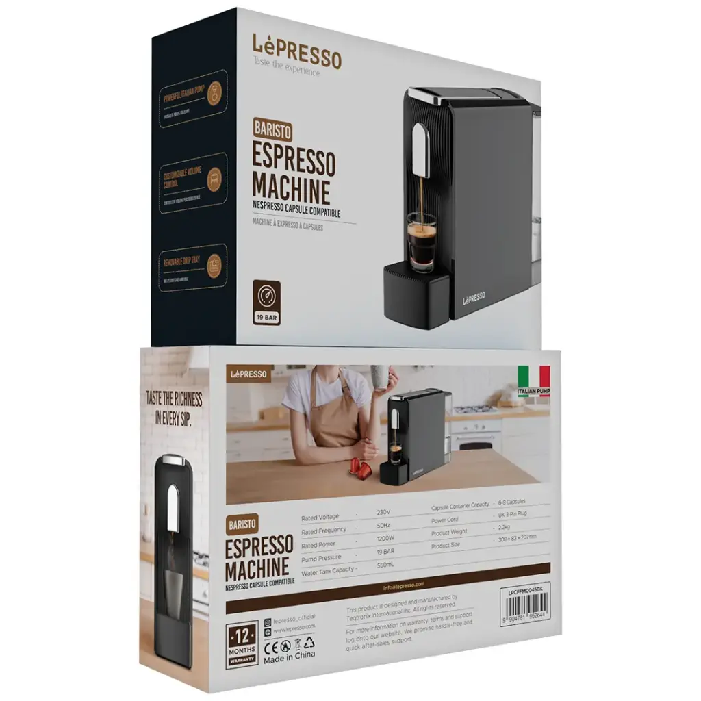 LEPRESSO BARISTO ESPRESSO MACHINE NASPRESSO CAPSULE COMPATIBLE BLACK LPCFFM0045BK - Image 5