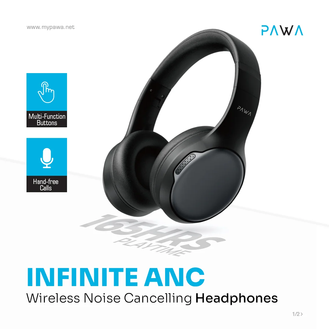 PAWA INFINITE ANC WIRELESS NOISE CANCELLING HEADPHONE BLACK PW-HFIAN165-BK - Image 3